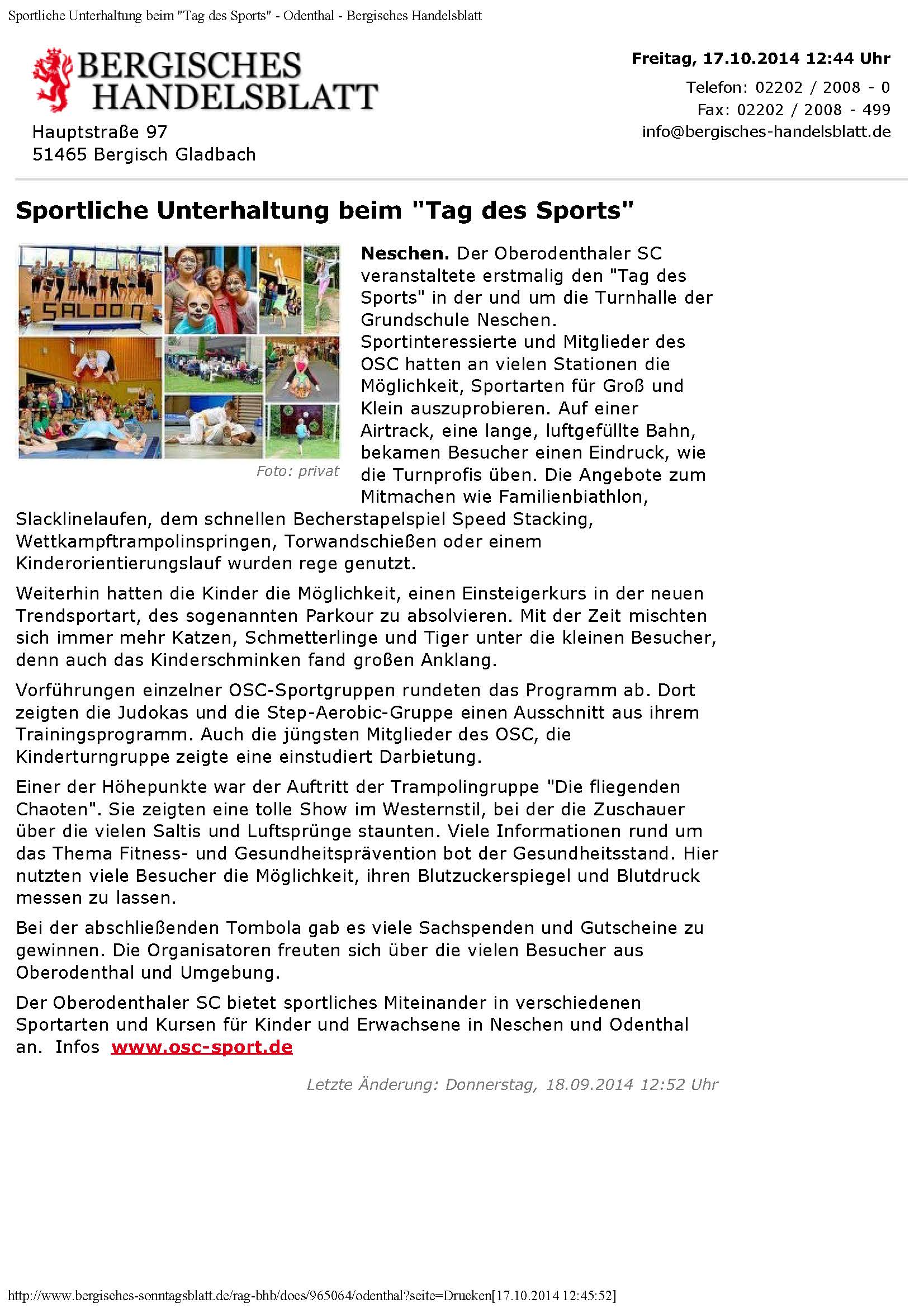 Sportliche Unterhaltung beim _Tag des Sports_ - Odenthal - Bergisches Handelsbla